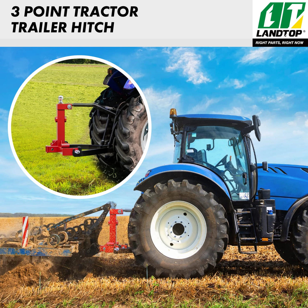 3000LBS 3 Point Gooseneck Trailer Hitch with 2" Receiver Hitch & Trailer Ball Drawbar for Category 1 Tractors