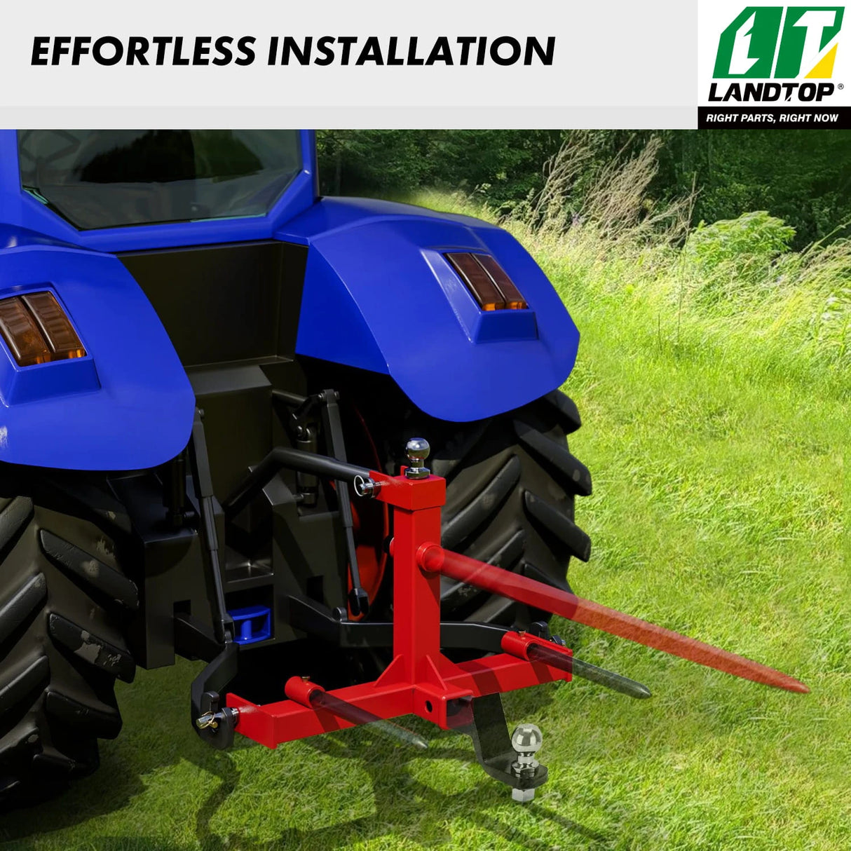 3000LBS 3 Point Gooseneck Trailer Hitch with 2" Receiver Hitch & Trailer Ball Drawbar for Category 1 Tractors