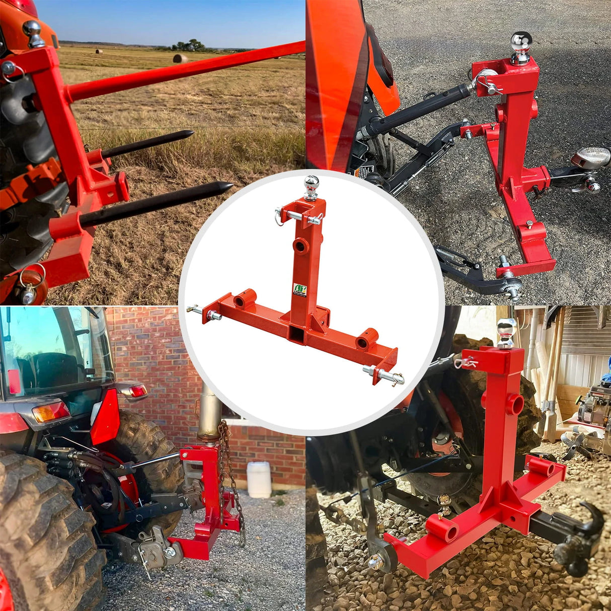 3000LBS 3 Point Gooseneck Trailer Hitch with 2" Receiver Hitch & Trailer Ball Drawbar for Category 1 Tractors