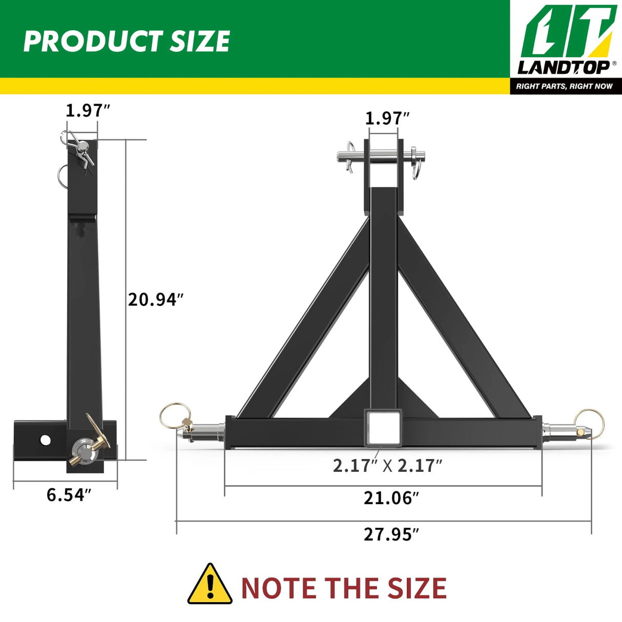 Durable 3 Point 2" Receiver Trailer Hitch Drawbar Adapter Category 1 Tractor Black