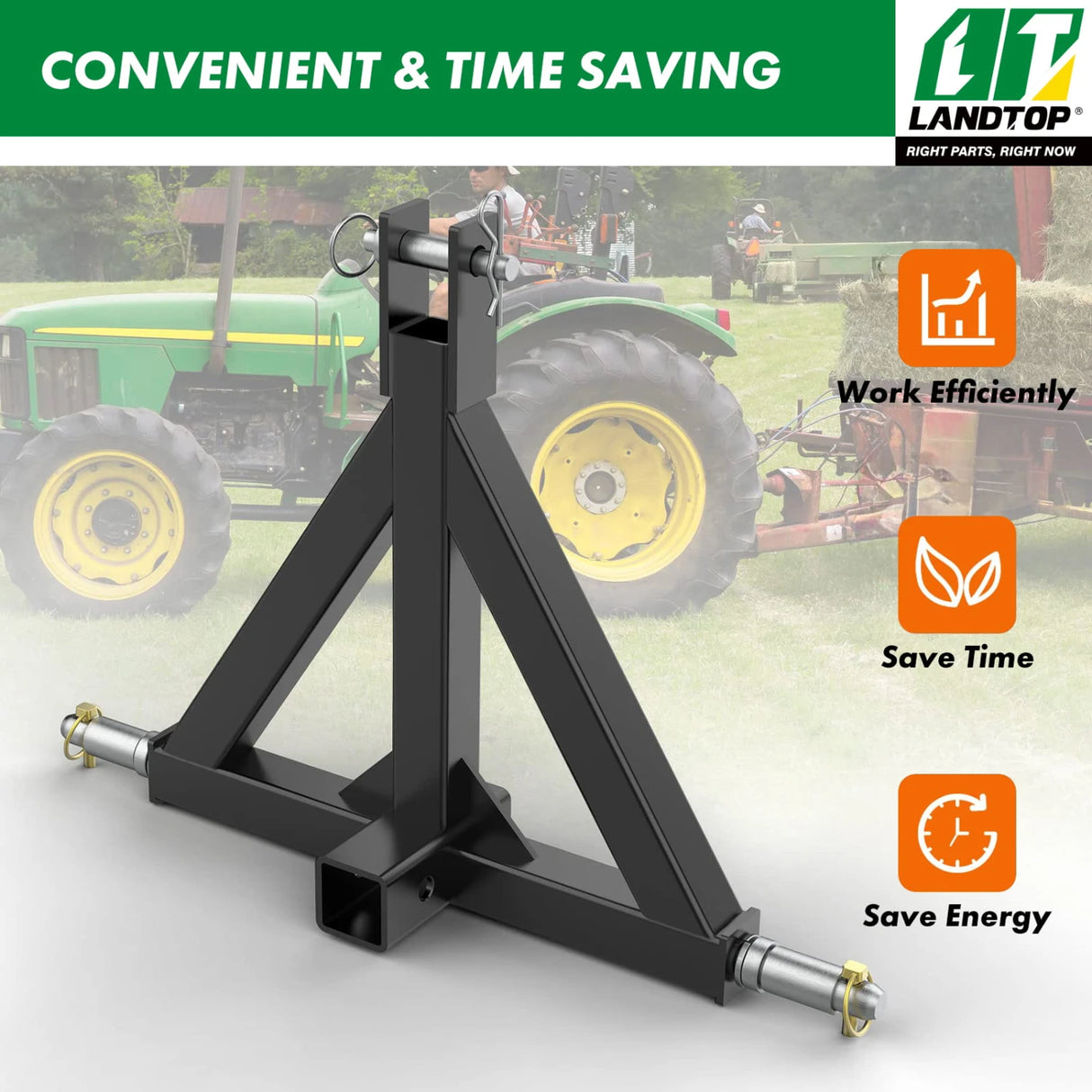 Durable 3 Point 2" Receiver Trailer Hitch Drawbar Adapter Category 1 Tractor Black