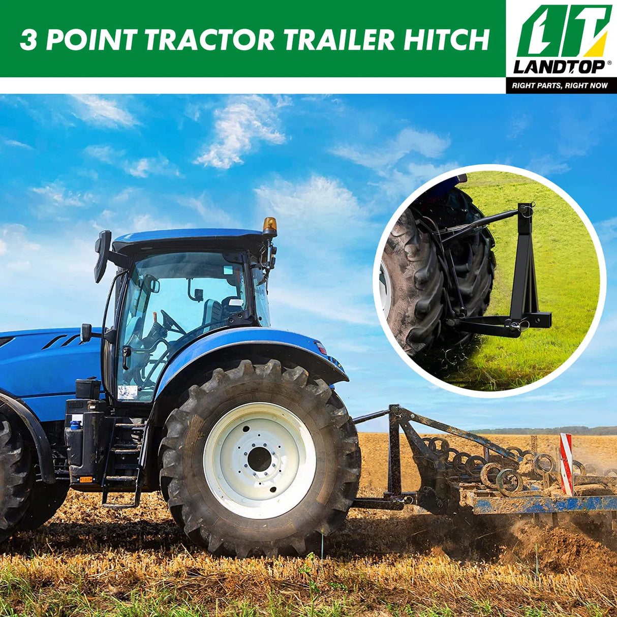 Durable 3 Point 2" Receiver Trailer Hitch Drawbar Adapter Category 1 Tractor Black