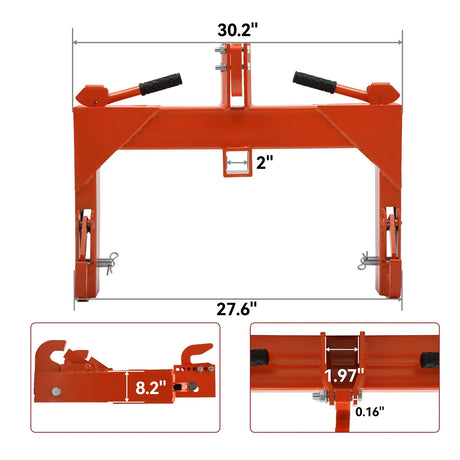 3 Point Quick Hitch, 3000 lbs 3-Pt Attachments with 2" Receiver Hitch Adaptation to Category 1 Tractor with 5 Level Adjustable Bolt, Orange