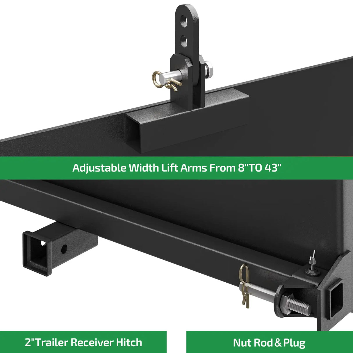 5/16" Universal 3 Point Attachment Adapter Skid Steer Plate 2 Inch Trailer Hitch Receiver Adjustable Width Lift Arms from 8" to 43" for Front Loader Case