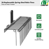 60 Inch Pine Straw Rake, 26 Coil Spring Tines Durable Powder Coated Steel Tow Behind Landscape Rake with 3 Point Hitch Receiver Attachment Fit to Cat0 Cat 1 Tractors for Leaves Grass, Black