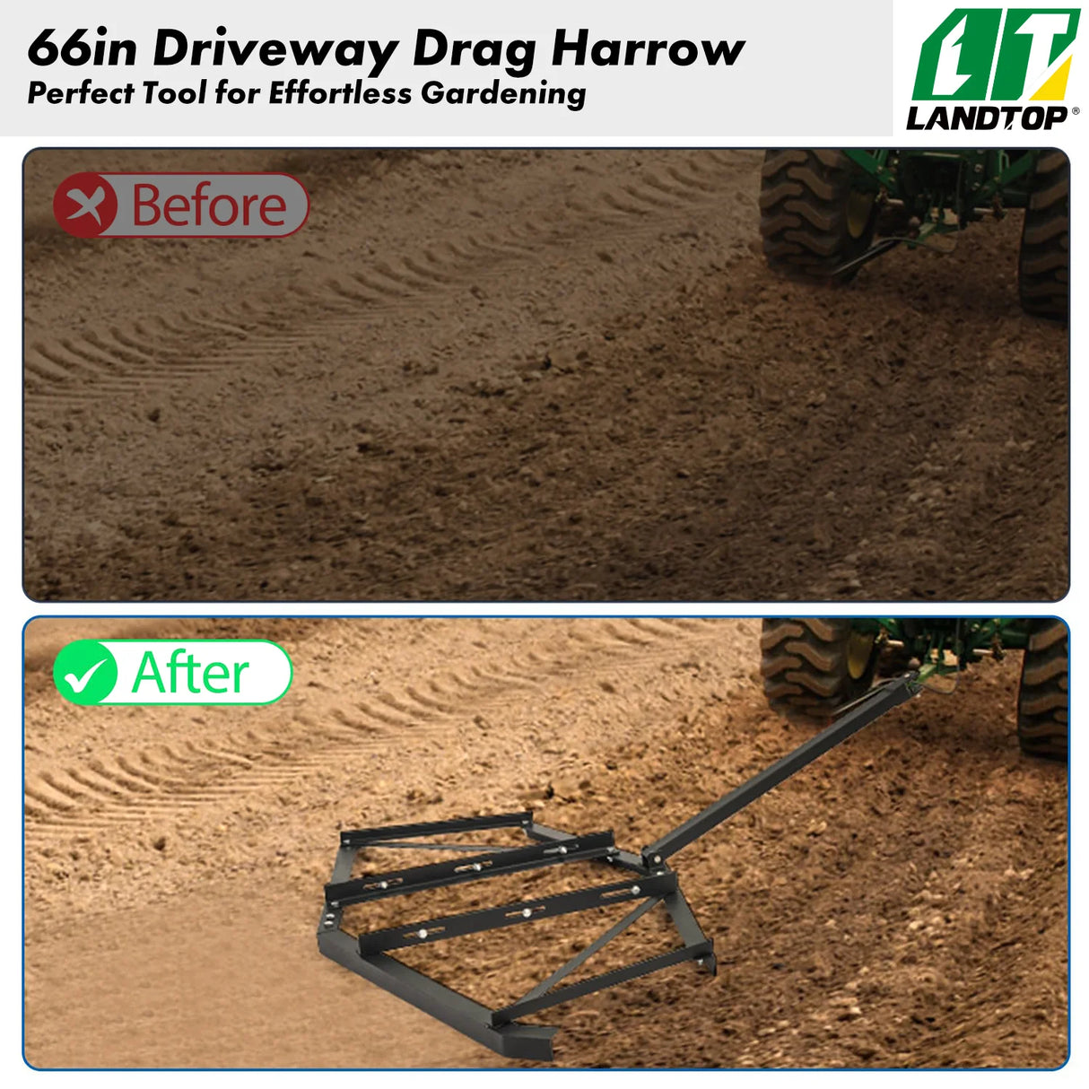 Driveway Drag 74" Width, Driveway Drag Grader w/ 3 Sets Adjustable Bolts & 2 Reinforcement Bars, Tow Behind Drag Harrow with Pin-Style Hitch, Garden Lawn Tractor Driveway Grader for ATVs, UTV