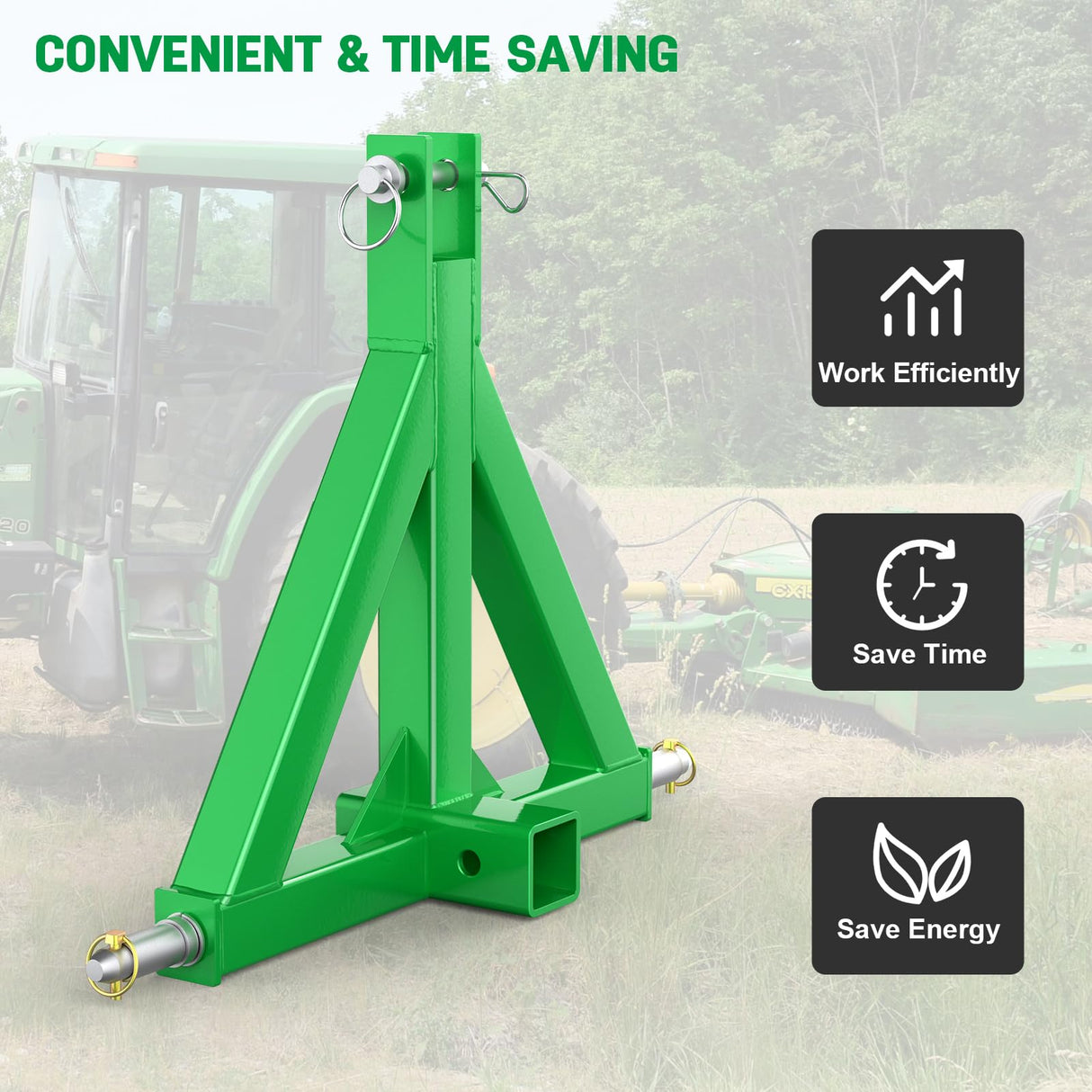 Durable 3 Point 2" Receiver Trailer Hitch Drawbar Adapter Category 1 Tractor Green (Not compatible with John Deere iMatch Quick-Hitch)