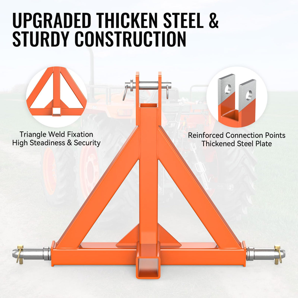 Durable 3 Point 2" Receiver Trailer Hitch Drawbar Adapter Category 1 Tractor Orange