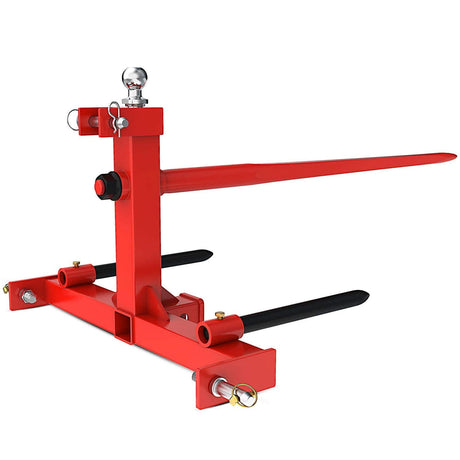 3 Point Trailer Hitch with 2 Inch Receiver, 49" Hay Bale Spear & 2 Stabilizer Spears with Trailer Gooseneck Ball Drawbar for Category 1 Tractor, 3000 lbs Capacity