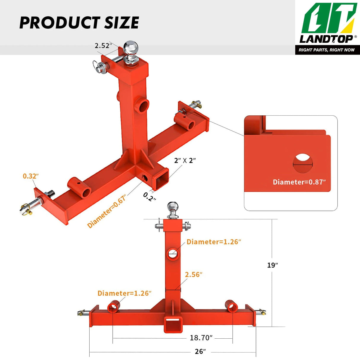 3000lbs 3 Point Trailer Hitch with 2" Receiver Hitch & Trailer Ball Drawbar Gooseneck Receivers for Category 1 Tractors