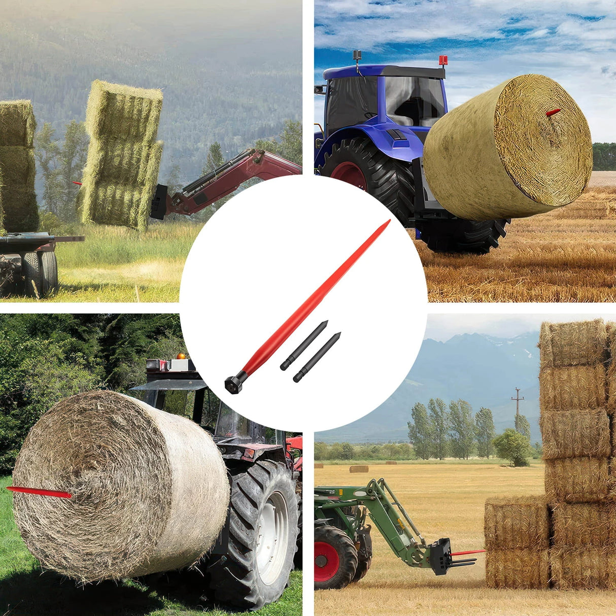 49" Hay Spears, 3000 Lbs Capacity Quick Attach Square Hay Bale Spear with 2 Stabilizer Spears