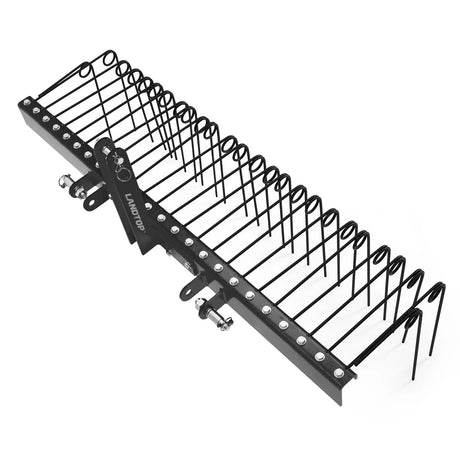 60 Inch Pine Straw Rake, 26 Coil Spring Tines Durable Powder Coated Steel Tow Behind Landscape Rake with 3 Point Hitch Receiver Attachment Fit to Cat0 Cat 1 Tractors for Leaves Grass, Black