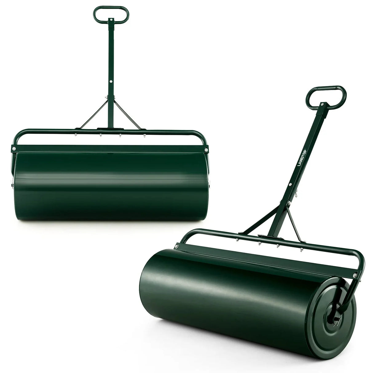 Green Lawn Roller, Push/Tow Behind Lawn Roller, 30 Gallon/113L Water Sand Filled Sod Roller Drum Roller with Detachable Gripping Handle, Yard Roller Pull Behind a Tractor for Garden Yard Park Farm