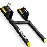 60" Heavy Duty Clamp-on Pallet Forks with Yellow Tongue and Twin Screw Design, 4000lbs Capacity, Pallet Forks with Adjustable Stabilizer Bar for Tractor Bucket Loader Skid Steer