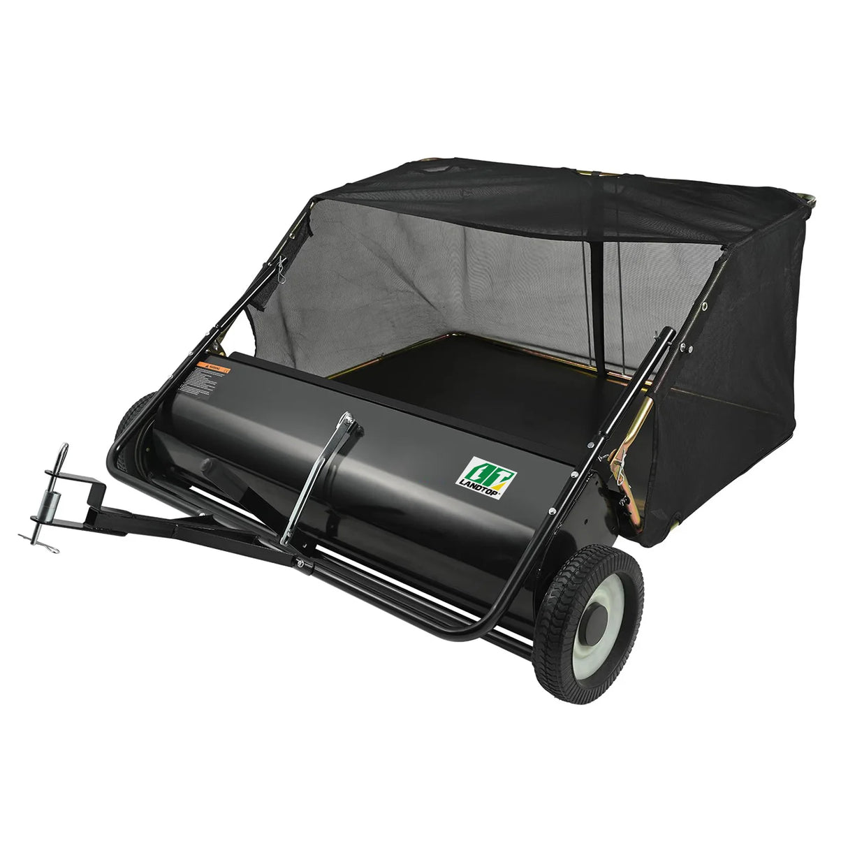 Tow Behind Lawn Sweeper 48.5 Inch, 26 cu. ft Large Capacity, Dumping Rope Design & Heavy Duty Leaf Collector with Adjustable Sweeping Height for Picking up Debris and Grass, 50", Black