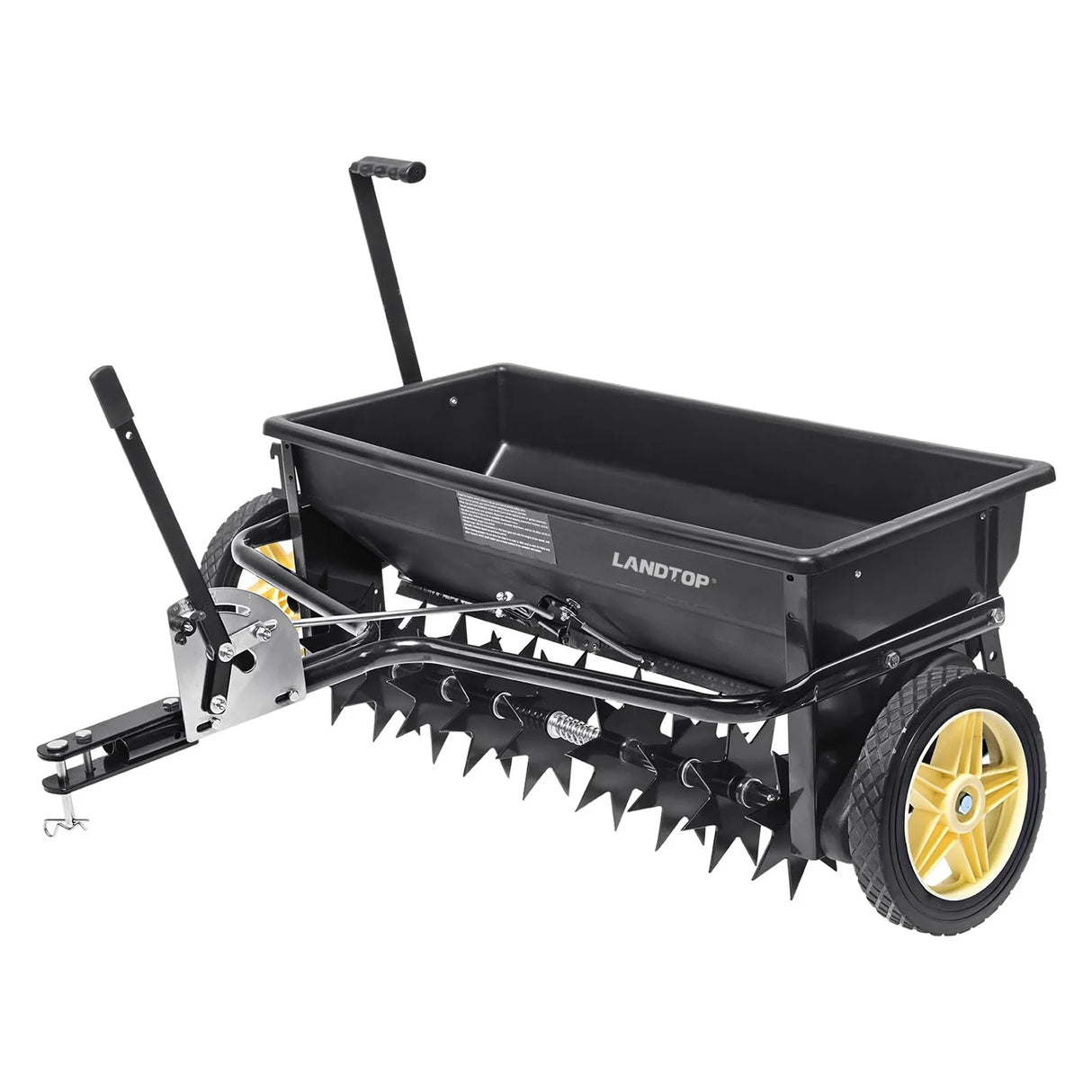 Broadcast Spreader, 100 LB Tow Behind Poly Drop Spreader with 10" Wheels, Steel Spike Aerator, Fertilizer Spreader, Garden Seeder, and Salt Spreader, for Residential, Farm, Tough Terrain, Black