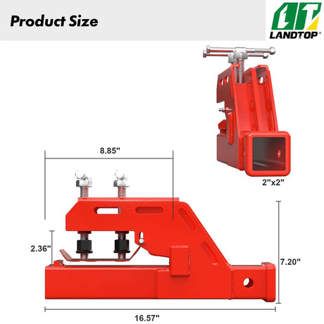 Upgraded Tractor Clamp on Trailer Hitch, Clamp-on Tractor Bucket Hitch 2" Ball Mount Receiver Adapter for Kubota Tractor Bucket, Red Bucket Trailer Hitch Attachment Accessories