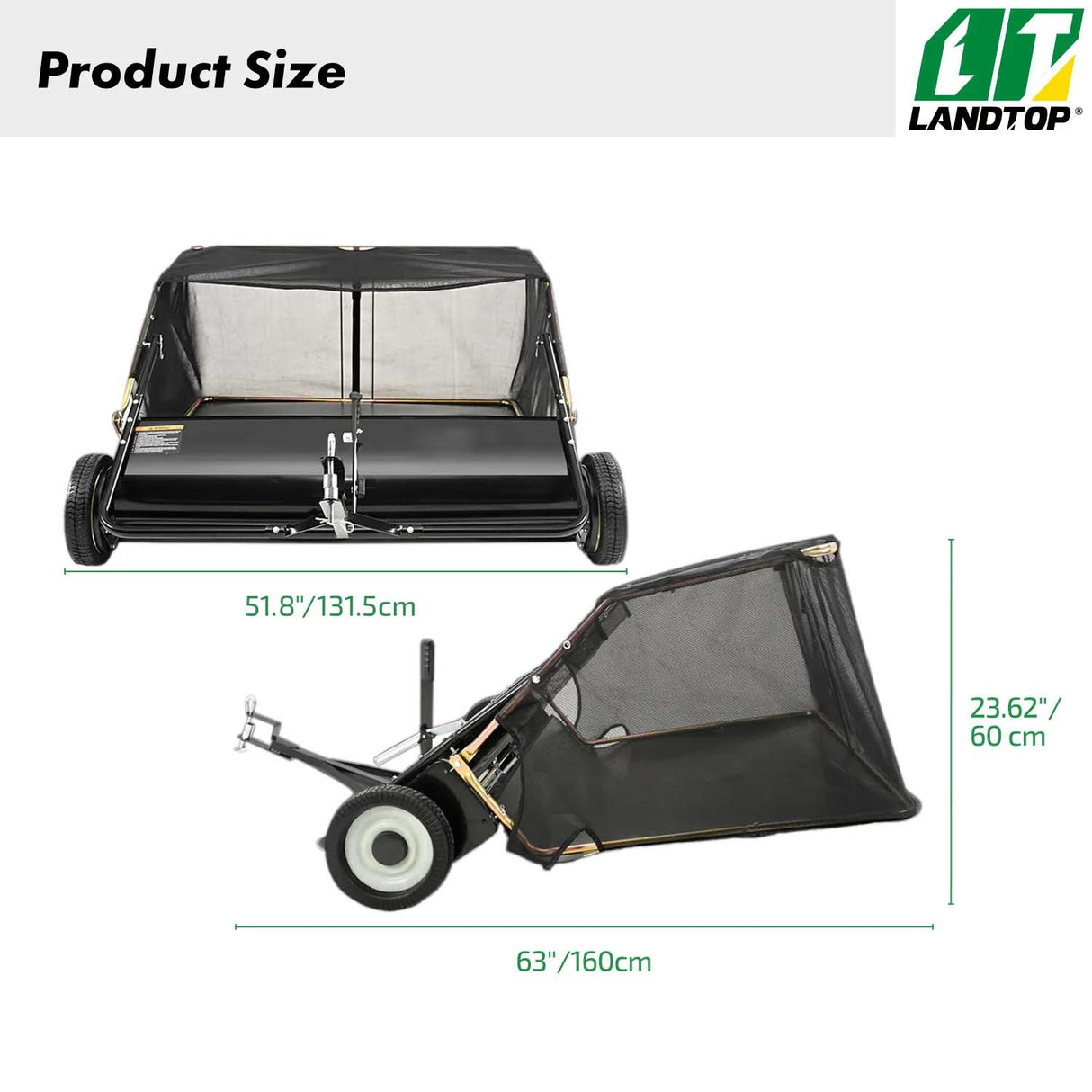 Tow Behind Lawn Sweeper 42.5 Inch, 25 cu. ft Large Capacity Heavy Duty Leaf & Grass Collector with Adjustable Sweeping Height, Dumping Rope Design for Picking Up Debris and Grass