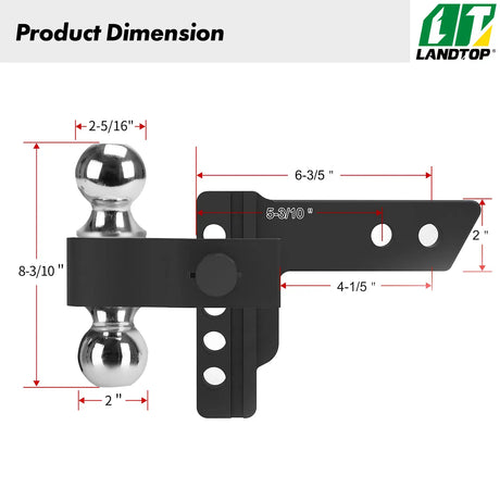 Adjustable Trailer Hitch, Fits 2-Inch Receiver, 4-Inch Drop Hitch, Aluminum Tow Hitch, Ball Mount, 2 and 2-5/16 inch Combo Stainless Steel Tow Balls with Double Key Locks, Black
