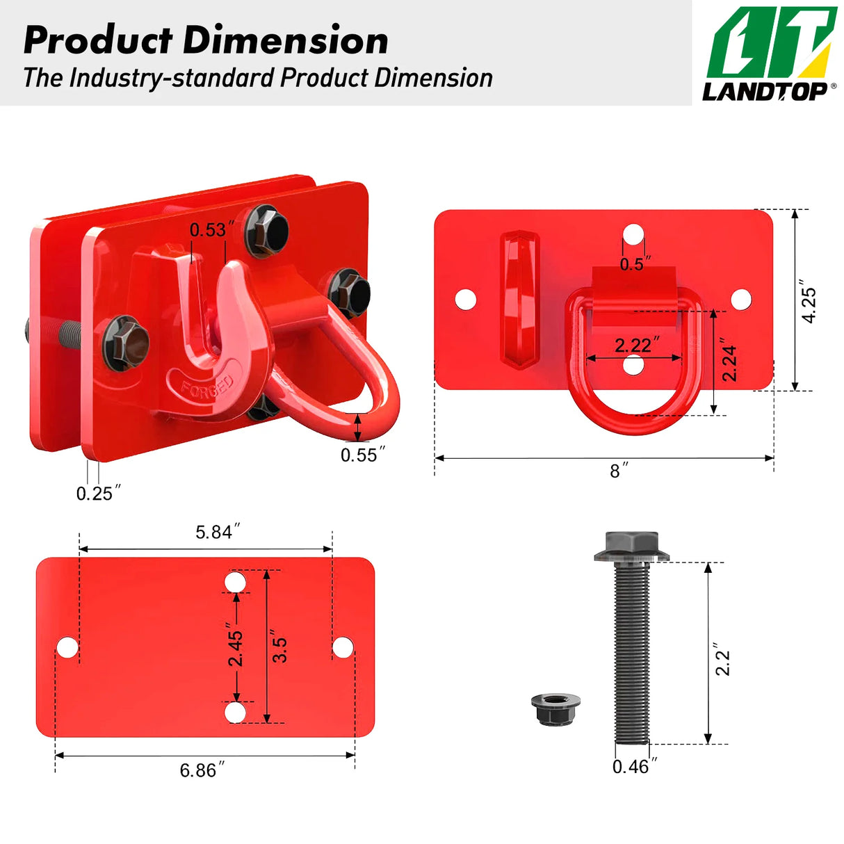 2 Pack Tractor Bucket Hooks with Tie Down Ring, Grade 70 Forged Steel Bolt On Grab Hook Tow Hook Mount with Backer Plate, Work Well for Tractor Bucket, RV, UTV, Truck, Max 15,002 lbs Red