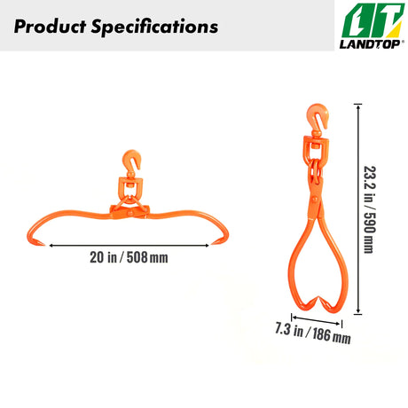 Log Skidding Tongs, 18 inch 2 Claw Log Lifting Tongs, Heavy Duty Rotating Steel Lumber Skidding Tongs, 772 lbs/350 kg Loading Capacity, Log Lifting, Handling, Dragging & Carrying Tool