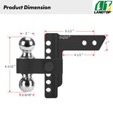 Adjustable Trailer Hitch, Fits 2-Inch Receiver, 6-Inch Drop Hitch, Aluminum Tow Hitch, Ball Mount, 2 and 2-5/16 inch Combo Stainless Steel Tow Balls with Double Key Locks, Black