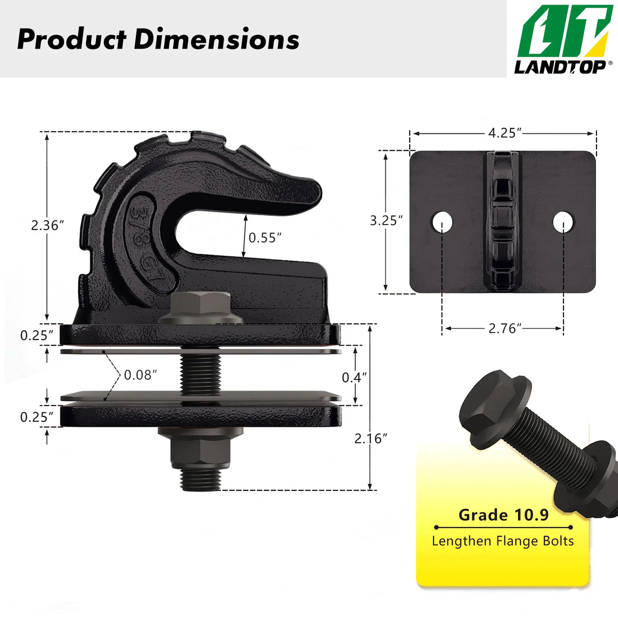 Upgrade 2 Pack 3/8" Tractor Bucket Grab Hook Grade 70 Forged Steel Bolt On Grab Hook Tow Hook Mount with Backer Plate,Work Well for Tractor Bucket, RV, UTV,Truck, Max 15,000 lbs, Black