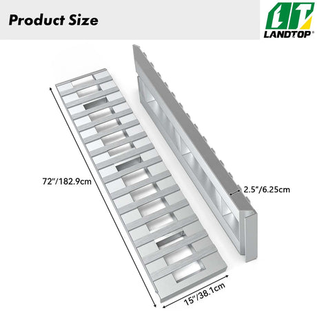 Truck Car Auto Trailer Ramps 72" X 15" X 2.5" 6000 LBS Universal Hook Attaching End Knife Foot Silver Aluminum