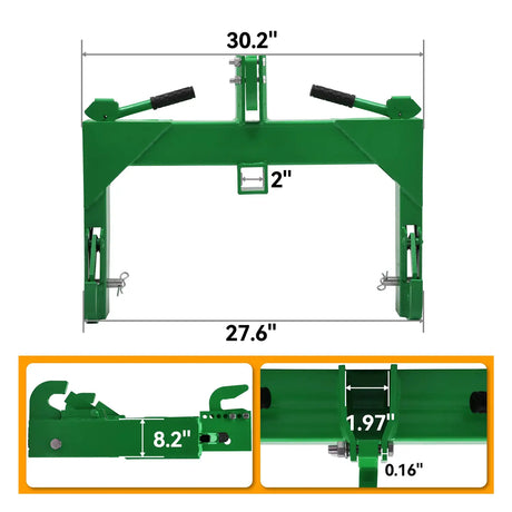 3 Point Quick Hitch, 3000 lbs 3-Pt Attachments with 2" Receiver Hitch Adaptation to Category 1 & 2 Tractor with 5 Level Adjustable Bolt, Green