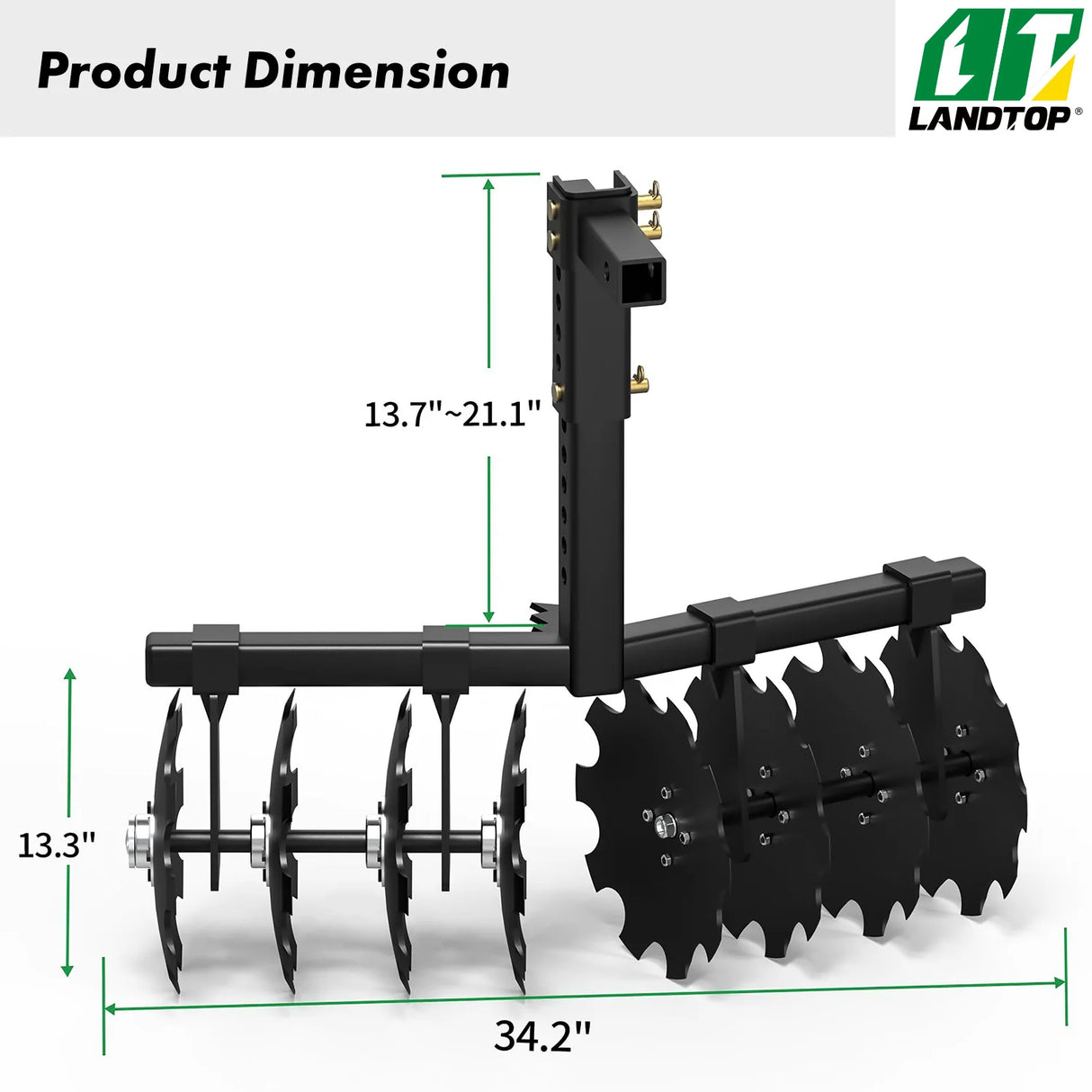 34" Cut Width Disc Plow Harrow with Universal 2" Receiver Mount for ATV/UTV, Black