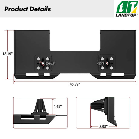 3/8" Thick Skid Steer Mount Plate Attachment with 1 3/4" Wide Removable Hay Spear Holes