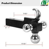 Trailer Hitch Tri Ball Mount with Hook, Multi Hitch Ball Mount Fits 2" Hitch Receiver, 1-7/8", 2", 2-5/16" Tri Ball Hitch