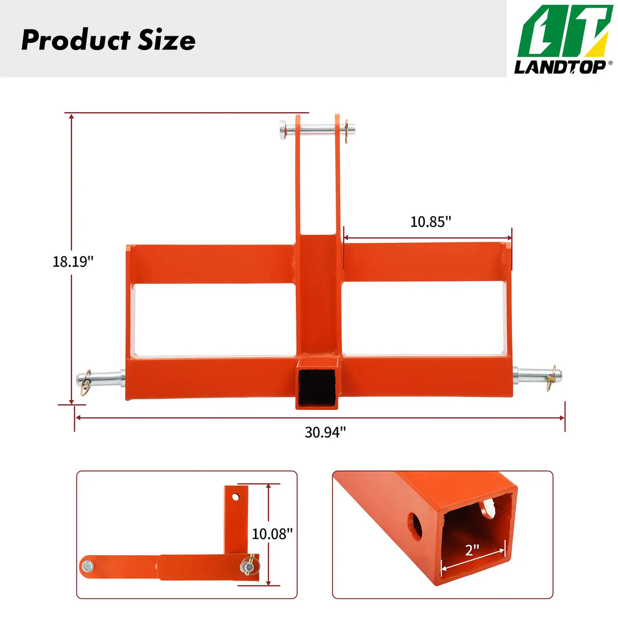 3 Point Hitch Receiver for Category 1, 2" Receiver Tractor Drawbar Attachments with Suitcase Weight Brackets, Orange