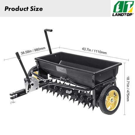 Broadcast Spreader, 100 LB Tow Behind Poly Drop Spreader with 10" Wheels, Steel Spike Aerator, Fertilizer Spreader, Garden Seeder, and Salt Spreader, for Residential, Farm, Tough Terrain, Black