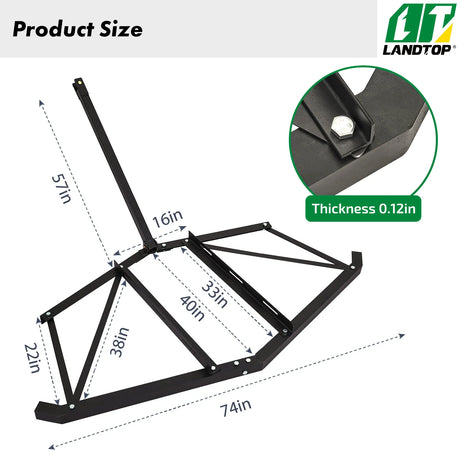 Driveway Drag 74" Width, Driveway Drag Grader w/ 3 Sets Adjustable Bolts & 2 Reinforcement Bars, Tow Behind Drag Harrow with Pin-Style Hitch, Garden Lawn Tractor Driveway Grader for ATVs, UTV