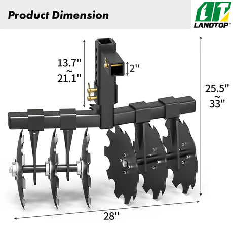 28" Tractor Disc Plow Harrow with 2" Receiver,Tow Behind Tiller for ATV UTV Attachments