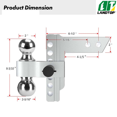 Adjustable Trailer Hitch, Fits 2 Inch Receiver 6" Rise/Drop Aluminum Trailer Hitch Ball Mount, Dual-Balls (2" & 2-5/16") - 12,500 lbs Towing Capacity