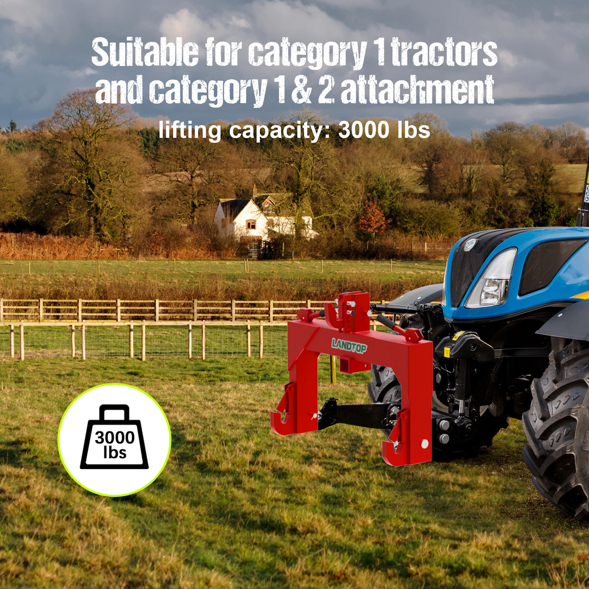 3 Point Quick Hitch with 2 Inch Receiver Hitch and 5 Level Adjustable Bolt Red