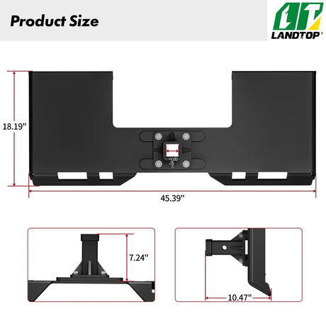 3/8" Skid Steer Mount Plate with 2" Removable Trailer Hitch Receiver, Thick Skid Steer Plate Attachment, Universal Skid Loader Tractor Quick Attach Plate, Removable, Black