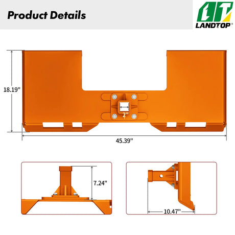 3/8" Skid Steer Mount Plate with 2" Removable Trailer Hitch Receiver, Thick Skid Steer Plate Attachment, Universal Skid Loader Tractor Quick Attach Plate, Removable, Orange