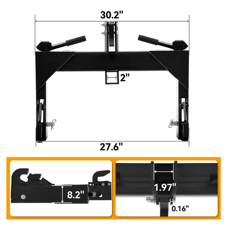3 Point Quick Hitch, 3000 lbs 3-Pt Attachments with 2" Receiver Hitch Adaptation to Category 1 & 2 Tractor with 5 Level Adjustable Bolt