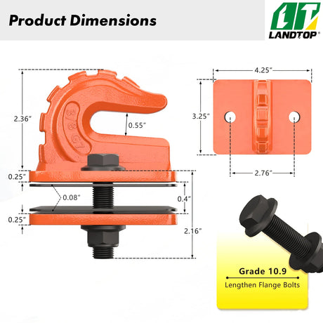 Upgrade 2 Pack 3/8" Tractor Bucket Grab Hook Grade 70 Forged Steel Bolt On Grab Hook Tow Hook Mount with Backer Plate,Work Well for Tractor Bucket, RV, UTV,Truck, Max 15,000 lbs, Orange