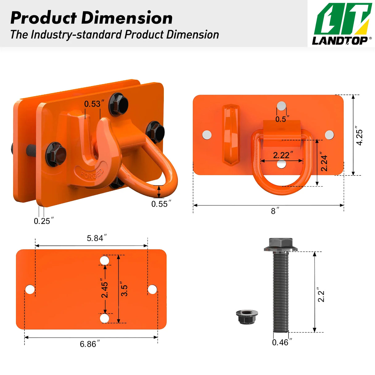 2 Pack Tractor Bucket Hooks with Tie Down Ring, Grade 70 Forged Steel Bolt On Grab Hook Tow Hook Mount with Backer Plate, Work Well for Tractor Bucket, RV, UTV, Truck, Max 15,001 lbs Orange