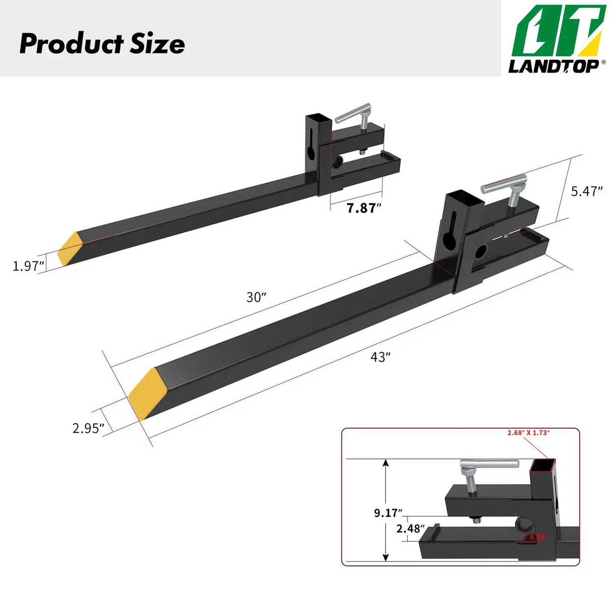 43" 1500lbs Clamp on Pallet Forks Heavy Duty Tractor Forks with Adjustable Stabilizer Bar Tractor Bucket Forks for Tractor Attachments, Skid Steer, Loader Bucket