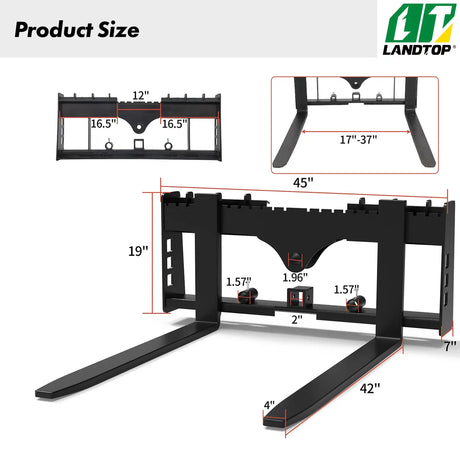 Standard 4000lbs Quick Attach 45" Frame Pallet Forks Attachment With 42" Forks Blades