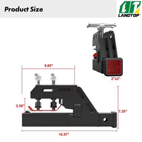 Upgraded Tractor Clamp on Trailer Hitch, Clamp-on Tractor Bucket Hitch 2" Ball Mount Receiver Adapter for Kubota Tractor Bucket, Black Bucket Trailer Hitch Attachment Accessories