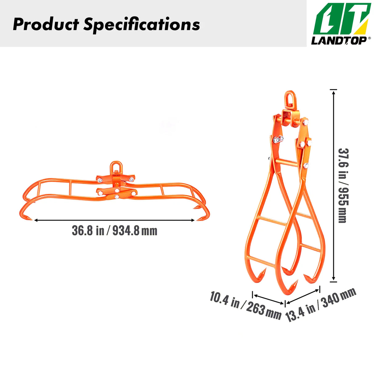 Timber Claw Hook, 36 inch 4 Claw Log Grapple for Logging Tongs, Swivel Steel Log Lifting Tongs, Eagle Claws Design with 3307 lbs/1500 kg Loading Capacity for Tractors, ATVs, Trucks, Forklifts