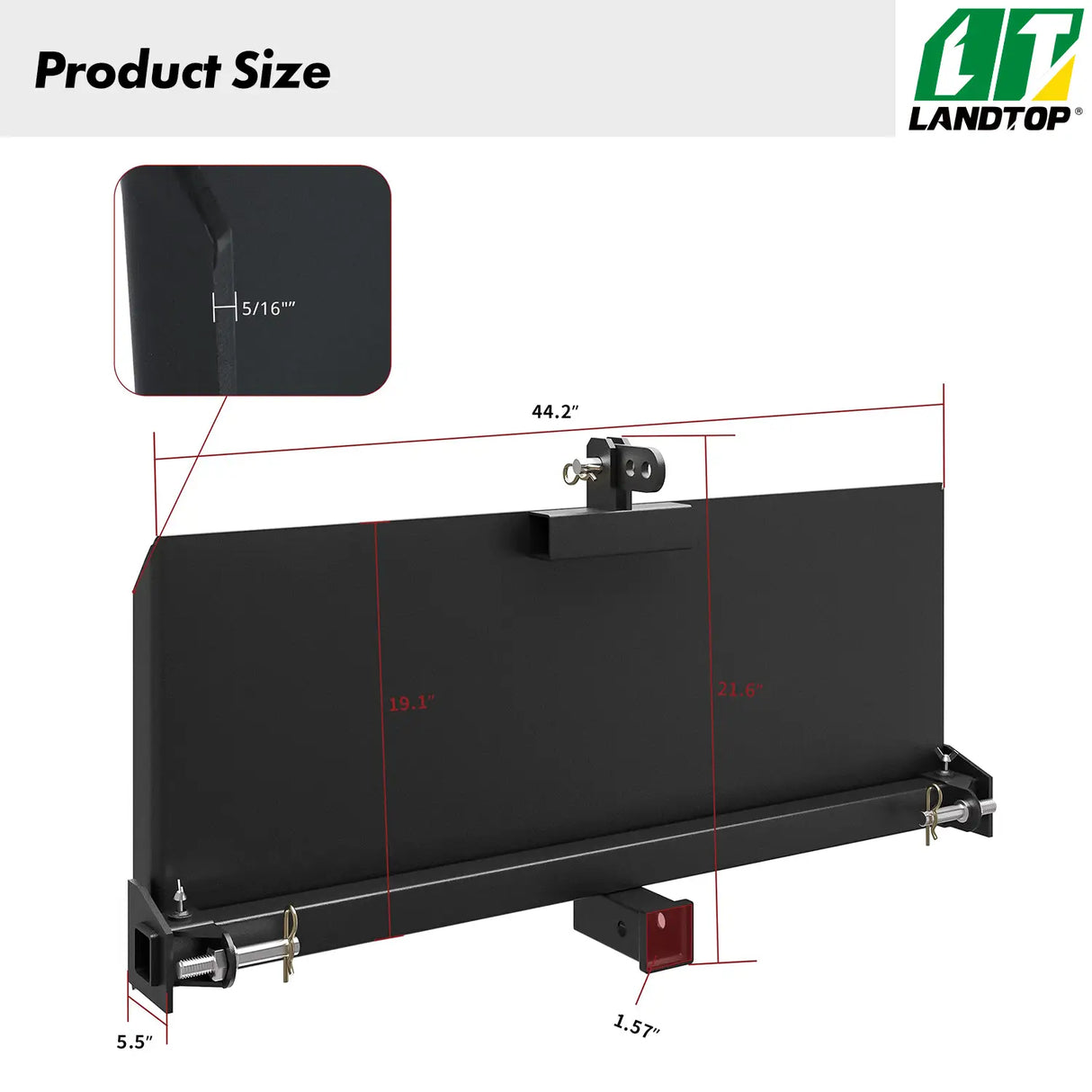 5/16" Universal 3 Point Attachment Adapter Skid Steer Plate 2 Inch Trailer Hitch Receiver Adjustable Width Lift Arms from 8" to 43" for Front Loader Case