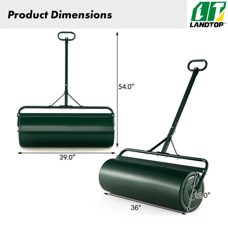 Green Lawn Roller, Push/Tow-Behind Lawn Roller, 17 Gallon/63L Water Sand Filled Sod Roller Drum Roller with Detachable Gripping Handle, Yard Roller Pull Behind a Tractor for Garden Yard Park Farm