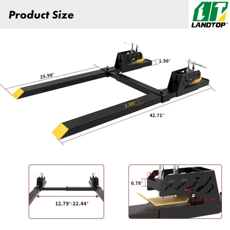 43" Heavy Duty Clamp-on Pallet Forks with Yellow Tongue, Twin Screw and Solid Iron Block Design, 1500lbs Capacity, Pallet Forks for Tractor Bucket Loader Skid Steer